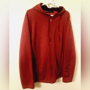 Under Armour Cold Gear Men's Large Full-Zip Up Red Hooded Sweatshirt